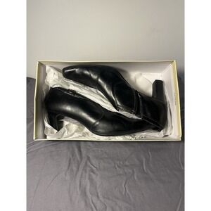 Women's 9 Black Block Dress Heel Booties Square Toe Liz Claiborne Zipper Buckle